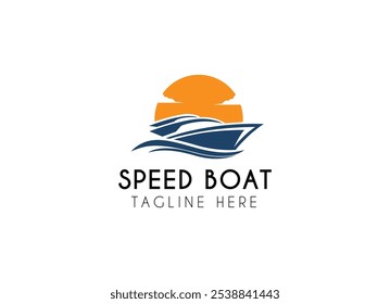 Jet boat logo design. Simple Minimalist Silhouette of Speedboat Jetboat Motorboat, or Boat with Motor with water sea ocean wave logo design vector illustration