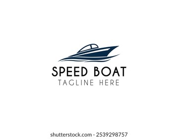 Projeto do logotipo do barco a jato. Silhueta minimalista simples de lancha Jetboat barco a motor, ou barco com motor com água mar oceano onda logotipo design vetor ilustração