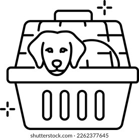 Jet Box with Doggy vector outline icon design, Pet and Vet symbol, Animal Shelter sign, critter stock illustration, Puppy Carrier Basket concept