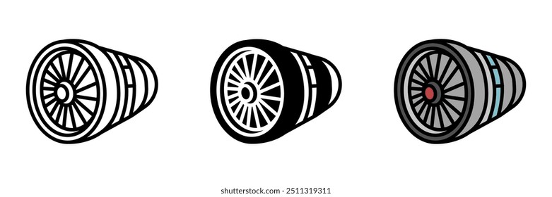 Ícone Jet Engine, um poderoso motor que impulsiona aeronaves, expulsando jatos de gás de alta velocidade, permitindo voos de alta velocidade e de longa distância.