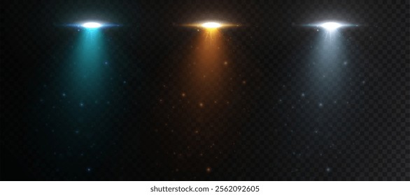 Jet engine light flow. Bright glow of comet, jet plane and spaceship isolated bright effect on transparent background. Vector	