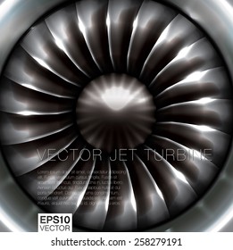 Jet engine. Realistic vector frontal view of jet turbine blades with advanced metallic effects.