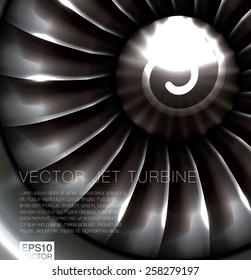 Jet engine. Realistic vector frontal view of jet turbine blades with advanced metallic effects.