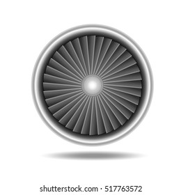 Jet Engine Turbine. Detailed On Airplane Motor Front View. Vector Illustration Of Realistic Aircraft Energy Front View. Turbo Fan Of Plane, Aircraft, Machinery Power Symbol. 