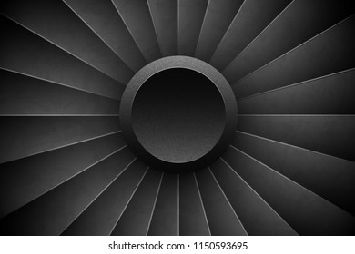 Jet Engine Turbine horizontaler Hintergrund. Detaillierte Motorvorderansicht des Flugzeugs. Vektorillustration, Illustration von Turbo-Flugzeug-Ventilator, Maschinenleistung