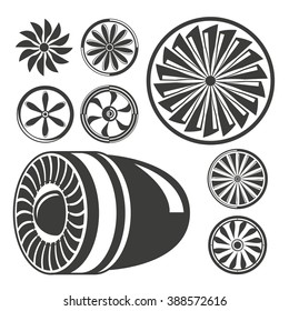 jet engine turbine icons, jet blade symbols