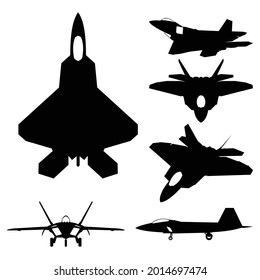 Jet Fighter aircraft icon. Airplane Silhouette Icon Set Black Color