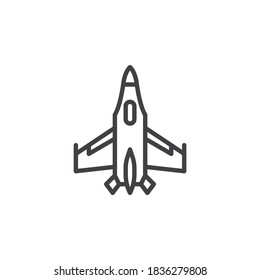 Jet fighter aircraft line icon. linear style sign for mobile concept and web design. Military aircraft outline vector icon. Symbol, logo illustration. Vector graphics