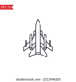 Jet fighter aircraft line icon Vector