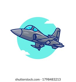 Ilustración del icono del vector de dibujos animados del avión de combate Jet Fighter Vector Premium Aislado Con Icono De Transporte Aéreo. Estilo de dibujo plano