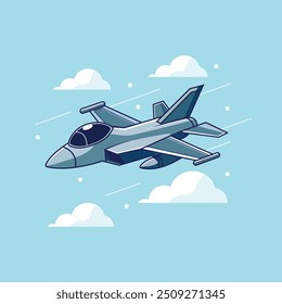 Ilustración de icono de Vector de dibujos animados de avión de caza. Concepto de icono de Transporte de aire Vector de Premium aislado. Estilo plano de la historieta