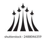 jet fighter airplane flying formation top black isolated white background