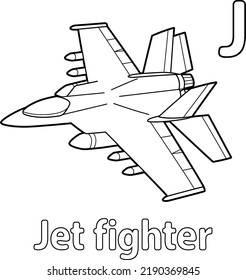 Jet Fighter Alphabet ABC Coloring Page J