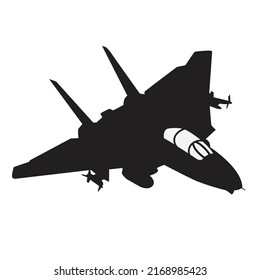 Jet Fighter Black Silhoutte. Plane Icon Sign Or Symbol. Airplane Missile Bomber Logo. Military Stealth Aircraft. Air Force Aviation. War Planes. Modern Warfare Combat Technology. Vector Illustration.