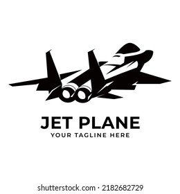 Jet Fighter Black Silhoutte. Plane Icon Sign Or Symbol. Military Airplane Missile Bomber Logo.