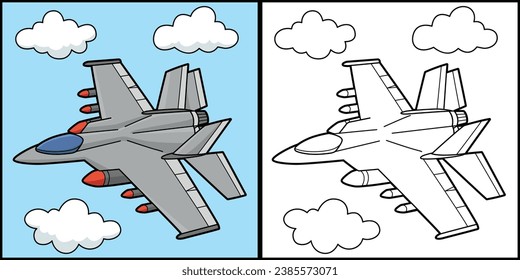 Jet Fighter Coloring Page Colored Illustration