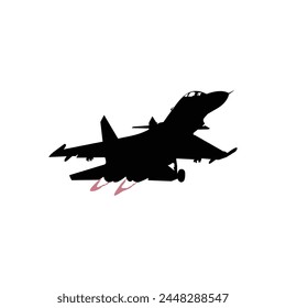avión de combate fly despegue silueta. Ilustración vectorial.