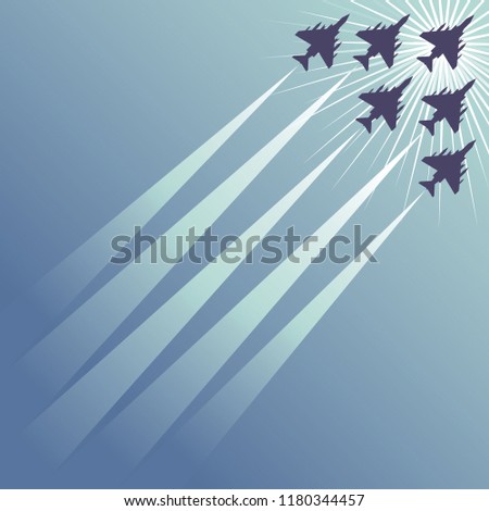 Jet Fighter Formation. Vector illustration of jet fighters flying in formation.