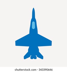 Jet fighter icon in flat style. Vector airplane silhouette. 