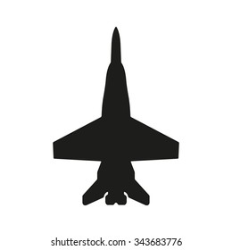 Jet Fighter Icon. Vector Airplane Silhouette Isolated On White Background.