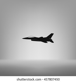 Jet fighter icon. Vector airplane silhouette isolated on white background.