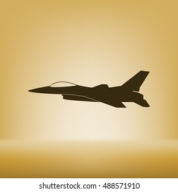 Jet fighter icon. Vector airplane silhouette isolated on white background.