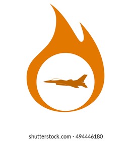 Jet fighter icon. Vector airplane silhouette isolated on white background.