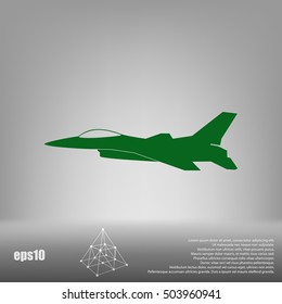 Jet fighter icon. Vector airplane silhouette isolated on white background.