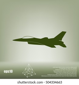 Jet fighter icon. Vector airplane silhouette isolated on white background.