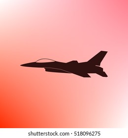 Jet fighter icon. Vector airplane silhouette isolated on white background.