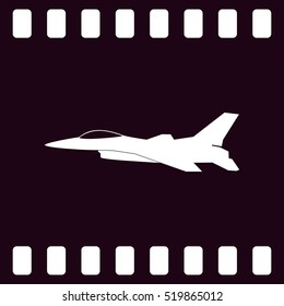 Jet fighter icon. Vector airplane silhouette isolated on white background.