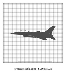 Jet fighter icon. Vector airplane silhouette isolated on white background.