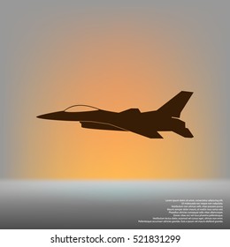 Jet fighter icon. Vector airplane silhouette isolated on white background.
