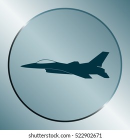 Jet fighter icon. Vector airplane silhouette isolated on white background.