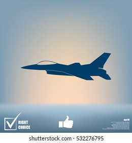 Jet fighter icon. Vector airplane silhouette isolated on white background.