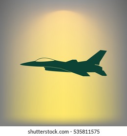 Jet fighter icon. Vector airplane silhouette isolated on white background.