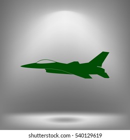 Jet fighter icon. Vector airplane silhouette isolated on white background.
