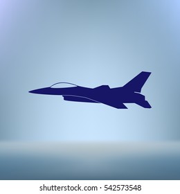 Jet fighter icon. Vector airplane silhouette isolated on white background.