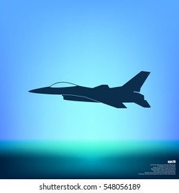 Jet fighter icon. Vector airplane silhouette isolated on white background.