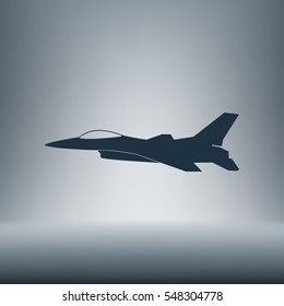 Jet fighter icon. Vector airplane silhouette isolated on white background.