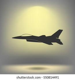Jet fighter icon. Vector airplane silhouette isolated on white background.