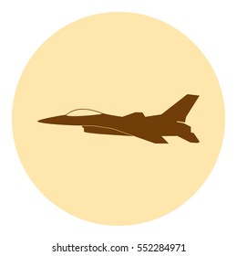 Jet fighter icon. Vector airplane silhouette isolated on white background.