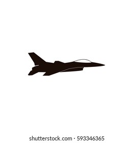 Jet fighter icon. Vector airplane silhouette isolated on white background.