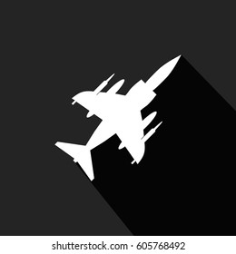 Jet fighter icon. Vector airplane silhouette isolated on white background.