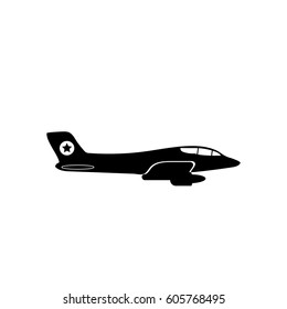 Jet fighter icon. Vector airplane silhouette isolated on white background.