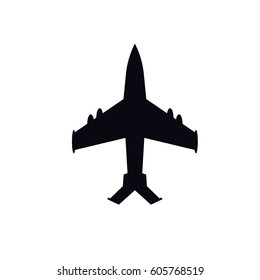 Jet fighter icon. Vector airplane silhouette isolated on white background.