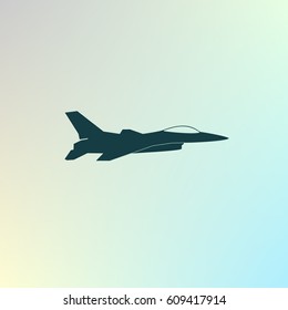 Jet Fighter Icon. Vector Airplane Silhouette Isolated On White Background.