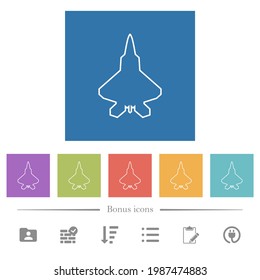 Los iconos blancos planos de los Jet fighter se dibujan en fondo cuadrado. 6 iconos de bonificación incluidos.