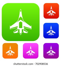 Jet fighter plane set icon in different colors isolated vector illustration. Premium collection