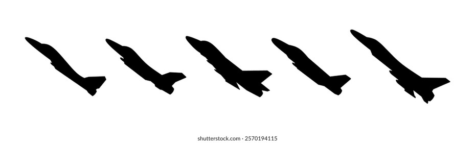 Jet Fighter Plane Vector Silhouette Icon Set
